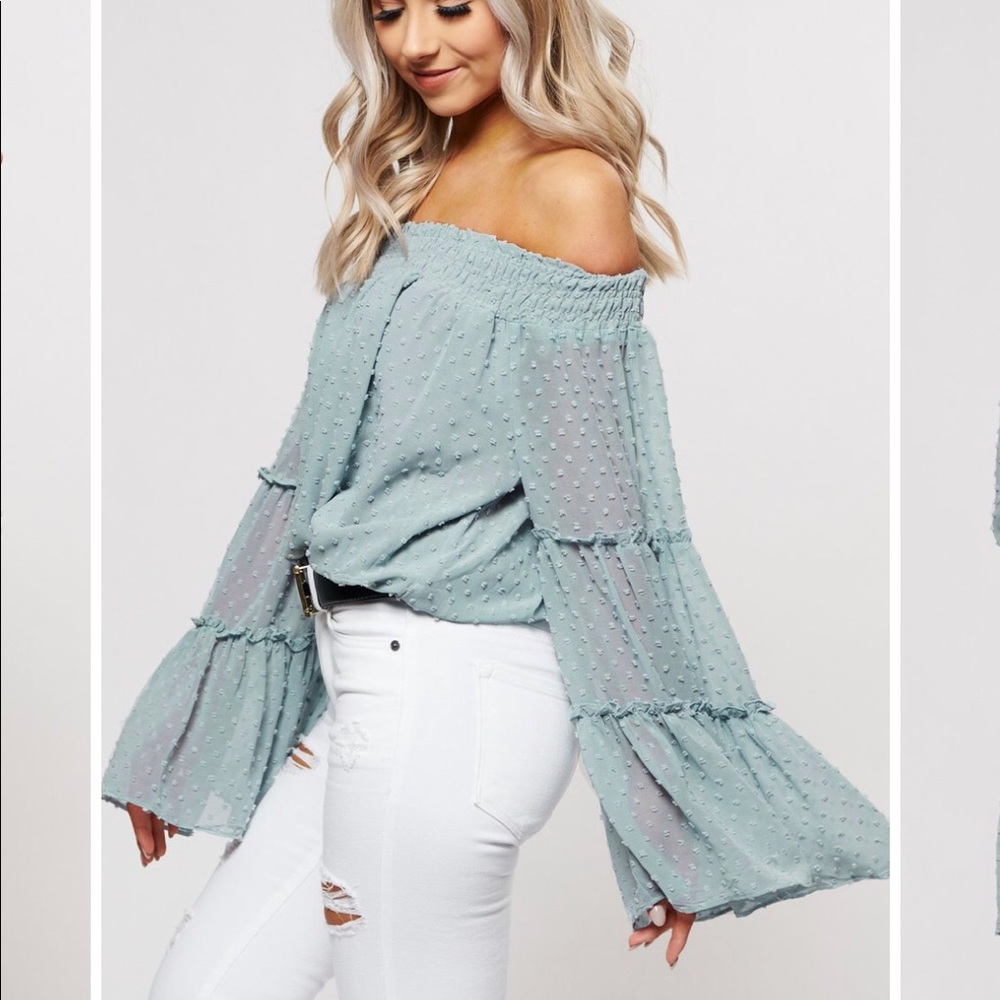 nana macs off shoulder shirt mint size small